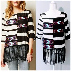 Anthropologie Floreat embroidered & tasseled top